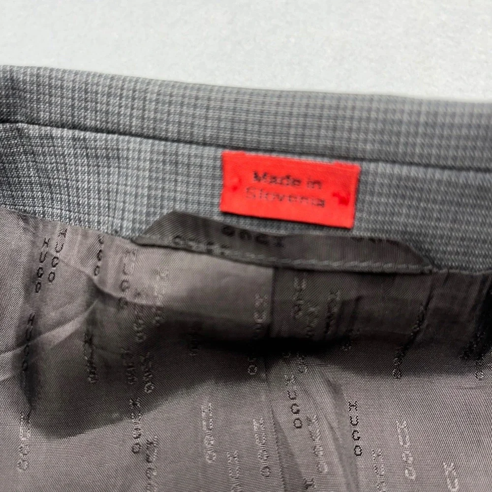 Hugo Boss Blazer AerinS Mens 40L Gray Micro Check Virgin Wool Blend‎ Sport Coat